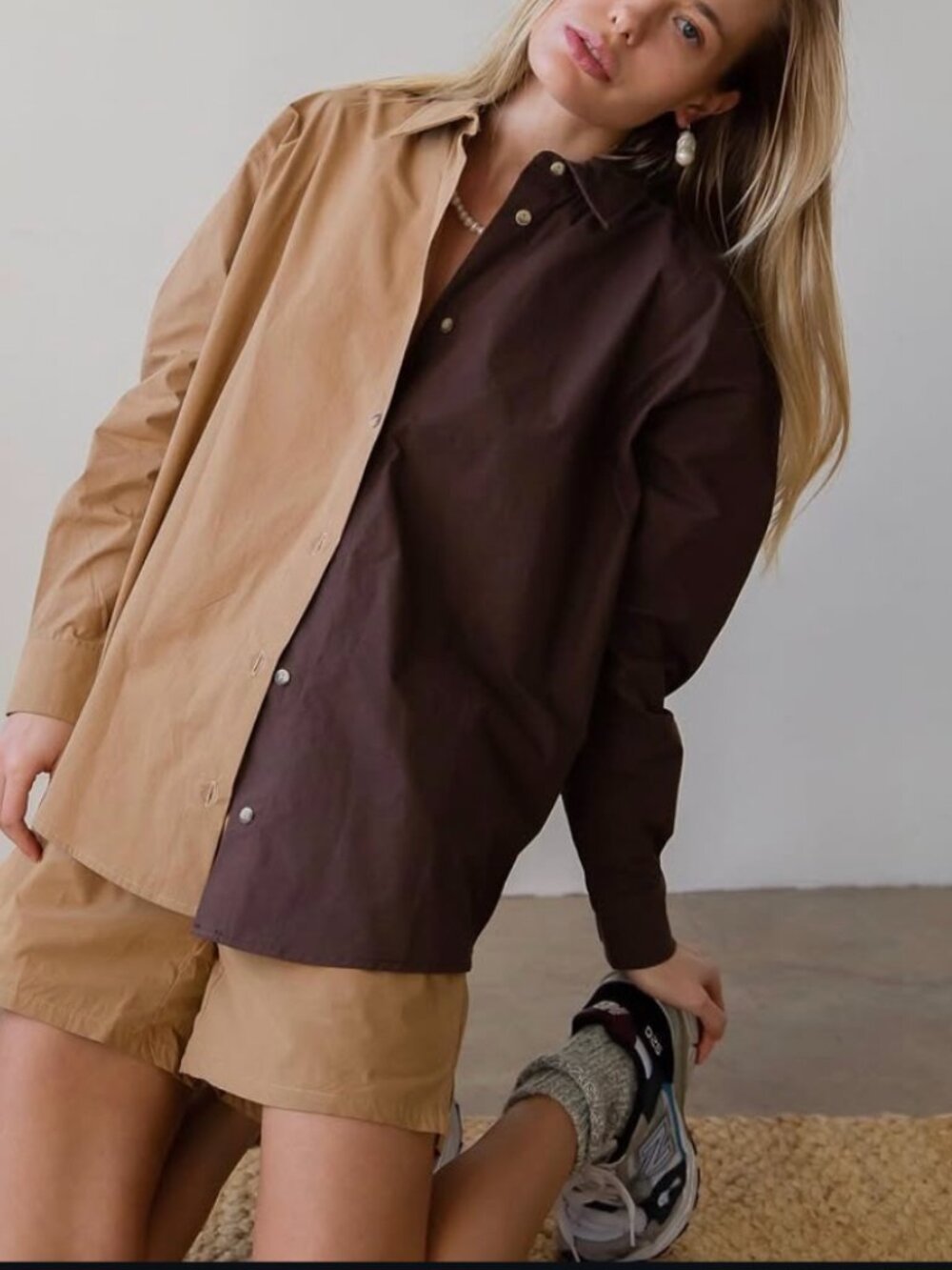 DONNI duo pop button down Camel/Brown XS